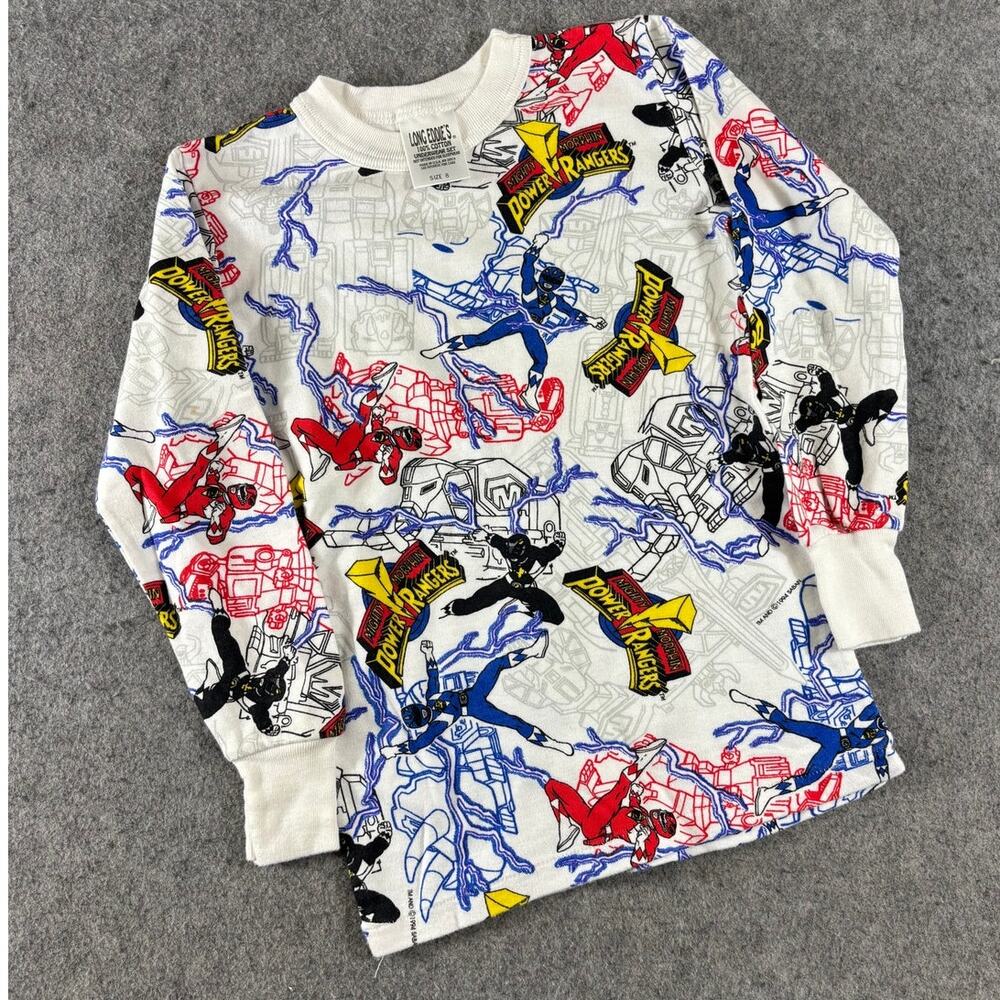 VINTAGE 90s Mighty Morphin Power Rangers Shirt Kids Size 8 AOP Long Sleeve Tee